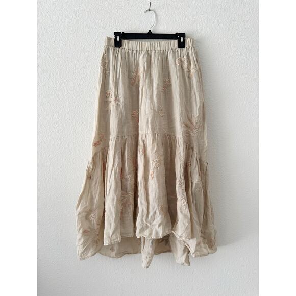 Johnny Was Workshop Joelle Embroidered Beige High-Low Maxi Skirt Size Small - Picture 2 of 5